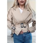 BeeYouStudio Bej Kemerli Kısa Trençkot - Açık - Krem Rengi