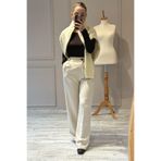 BeeYouStudio Beli Lastikli Kumaş Pantolon Krem S