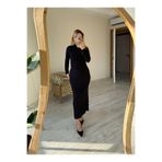 BeeYouStudio Drape Yaka Yırtmaçlı Uzun Siyah Elbise Siyah L