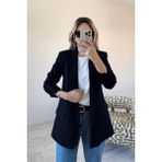 BeeYouStudio Siyah Kolları Büzgülü Kruvaze Yaka Düğmesiz Blazer Ceket - Regular Fit