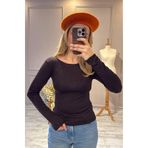 BeeYouStudio Transparan Kayık Yaka Body Kahverengi S