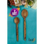 Bef Craft 2 Parça Tahta Kaşık Seti Ahşap Servis Kaşığı Seti Ikili Set Doğal El Yapımı Zeytin Ağacı Kaşık Seti 21 ve 23 cm Tahta Kaşık Pilav Servis Kaşığı