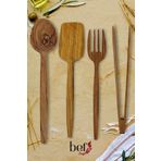 BEF CRAFT Ahşap Mutfak Servis Seti 4 Parça Sunum Seti Tahta Kaşık Seti Zeytin Ağacı El Yapımı Mutfak Gereçleri