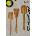 BEF CRAFT Tahta Kaşık Spatula Ahşap Servis Seti Sunum Seti Zeytin Ağacı 3'lü Servis Seti