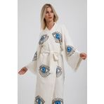 Befera Design Müslin Kimono %100 Pamuklu Göz Baskılı Desenli Bornoz Kaftan Sabahlık