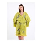 Befera Design Müslin Kimono %100 Pamuklu Leopar Desenli Yağ Yeşili Pareo Bornoz Kaftan Sabahlık