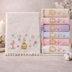 Beğenal 6'lı Kadife Ponponlu Flora Light Flamingo Nakışlı El-Yüz Havlu Seti (50 X90 Cm) - Çok Renkli