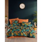 Beğenal Home Tekstil Ranforce Light Ferns Nevresim Takımı - Koyu Yeşil - Turuncu - 200 x 220 cm