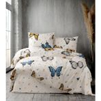 Beğenal Kelebekli Ranforce Light Pamuklu Çift Kişilik Nevresim Takımı - 200 x 220 cm - Beyaz - Hardal