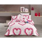 Beğenal Love Ranforce Light Pamuklu Çift Kişilik Nevresim Takımı - Beyaz - Kırmızı - Pembe - 200 x 220 cm