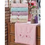 BEGENALHOME Kadife Flora Ponponlu 6’lı El ve Yüz Havlu Seti 50 x 90 cm Pamuklu