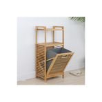 Begin Power Bambu 2 Raflı Kirli Sepeti, Çok Amaçlı Banyo Düzenleyici Organizer Raf, Ahşap, 40x35x95 cm