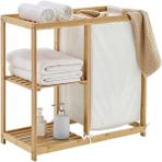 Begin Power Bambu Kirli Çamaşır Sepeti Banyo Düzenleme Dolabı Raflı Banyo Organizeri - Ahşap