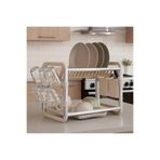 Begin Power Premium Alüminyum Bulaşıklık Paslanmaz 2 Katlı Bardak Tabak Kurutma Sepeti, Krem, 47 x 23 cm