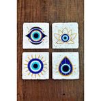 Begoloni Doğal Taş Bardak Altlığı 4'lü Set 10X10X1 cm Nazar Boncuğu Desenli Bardak Altlığı 354 - 10 x 10 x 1 cm