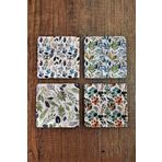 Begoloni Stone Decor Doğal Taş Bardak Altlığı 4'lü Set - 10x10cm Yeşil Bitkiler Baskılı Bardak Altlığı - Stone Coasters