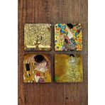 Begoloni Stone Decor Doğal Taş Bardak Altlığı 4'lü Set 10x10x1 cm Gustav Klimt Tablo Eserleri-Stone Coasters