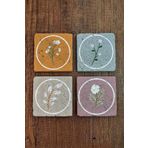 Begoloni Stone Decor Doğal Taş Bardak Altlığı 4'lü Set - Çiçek Desenli - Stone Coasters
