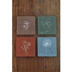 Begoloni Stone Decor Doğal Taş Bardak Altlığı 4'lü Set - Renkli Çiçek Desenleri - Stone Coasters