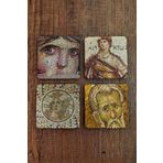 Begoloni Stone Decor Doğal Taş Bardak Altlığı 4'lü Set - Zeugma Mozaik Desenli Doğal Taş Bardak Altı - Stone Coasters