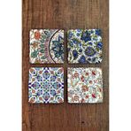 Begoloni Stone Decor Doğal Taş Bardak Altlığı Çini Desenler Baskılı 4'lü Set - Stone Coasters