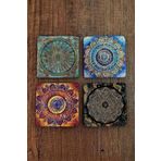 Begoloni Stone Decor Doğal Taş Bardak Altlığı Uv Baskılı 4'lü Set - Mandala Yaşam Çiçeği Sri Yantra - Stone Coasters