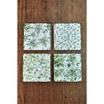 Begoloni Stone Decor Doğal Taş Bardak Altlığı - Yeşil Bitkiler Baskılı 10x10cm Stone Coasters