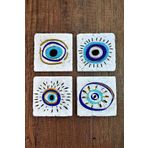 Begoloni Stone Decor Taş Bardak Altlığı Nazar Boncuğu Baskılı Baskılı 4'lü Set - Stone Coasters