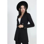 Begonia Design Omuzları Vatkalı Önü Çıtçıtlı Atlas Kumaş Kadın Blazer Ceket - Siyah