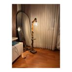 BEHLİ STORE Rustik Doğal Ahşap Lambader 140 cm Halat Detaylı Hasır Başlıklı Açma Kapama Anahtarlı Pürmüz Yakma Gövdeli Bohem Vintage Dekoratif Salon Yatak Odası Yer Lambası