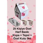 Beige & Stone 2’li Kişiye Özel Harf Baskılı Sevgililer Günü Fincan & Tepsi Hediye Seti Özel Kutusunda
