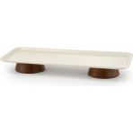 Beige & Stone Dikdörtgen Çift Ahşap Ayaklı Sunum Tabağı 33 cm Pasta Meyve Servis Sunum Standı