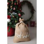 Beige & Stone Jüt Ho Ho Ho Süslemeli Yılbaşı Hediye Çuvalı