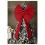 Beige & Stone Kurdele Yıllbaşı Ağaç Süs Noel Dev Kırmızı Fiyonk 55x150 cm Büyük