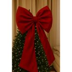 Beige & Stone Kurdele Yıllbaşı Ağaç Süs Noel Kırmızı Fiyonk 55x50 cm Büyük