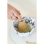 Beige & Stone Seramik Mat Siyah Benekli Matcha Kase ve Whisk Tutacağı Set, Beyaz-Siyah