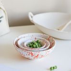 Beige & Stone Seramik Turuncu Benekli Salata Bowl Kahvaltılık Çorba Sunum Kase 3'lü Set