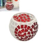 BEIJIALY Mozaik Cam Çay Işık Tutucu, Cam Adak Mumluklar, Yuvarlak Dekoratif Mumluk Noel Düğünleri için Mozaik Tealight Kase Yemek Masası Centerpieces