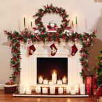 Beinhome Noel çelengi, kırmızı böğürtlen çelengi, 175 cm, yapay Noel çelengi, kırmızı böğürtlen ve yeşil yapraklı, asılı dekoratif çelenk, şömine, pencere, ağaç, masa dekorasyonu için