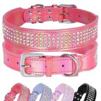 Beirui Elmas Çivili Bling Yapay Elmas Köpek Tasması - Renkli PU Deri Dolgulu Köpek Tasması 1,5 inç Genişlik - Orta Büyük Köpekler için Ağır Hizmet Göz Alıcı Köpek Tasması, 19-24 inç, BHot Pink