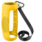 BeisDirect JBL Charge 5 Bluetooth Hoparlör için Silikon Kılıf, Taşınabilir Çizik Darbe Kol Seyahat Taşıma Koruyucu Kılıf Omuz Askılı ve Karabina (Sarı)