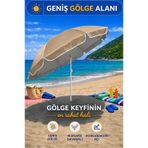 Bej 170 Cm Ayarlanabilir Düz Kumaş Plaj Şemsiyesi
