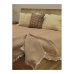 Bej 7 Katlı Çift Taraflı Dolgulu Çift Kişilik Müslin Battaniye %100 Pamuk 230X240 Cm