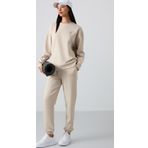 Bej Basic Pamuklu O Yaka Oversize Lastik Paça Kadın Eşofman Takım - 95287