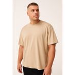 Bej Baskılı O Yaka Rahat Form Battal Büyük Beden Erkek T-Shirt - 88472
