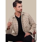 Bej Beyaz Çizgili Oversize Oduncu Erkek Gömlek