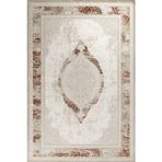 Bej Çerçeveli Pamuk Makinada Yıkanabilir Kaymaz Taban Dijital Makine Baskı Salon Halı-I-Krm_Dark-DK011K-300x600