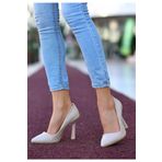 Bej cilt stiletto ayakkabı