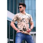 Bej Desenli Polo Yaka Erkek Tişört