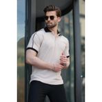 Bej Desenli Polo Yaka Triko Erkek Tişört E7155 - 2XL